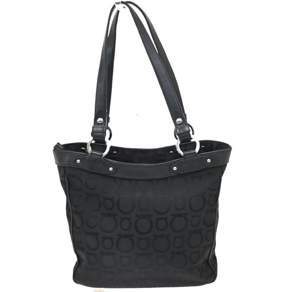 SALVATORE FERRAGAMO Gancini Tote Shoulder Bag Canavs Leather Black SHW 09KB197 - Picture 7 of 14